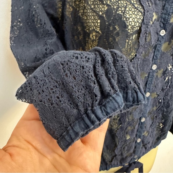Hollister Navy Semi-Sheer Floral Knit Blouse - Picture 6 of 7